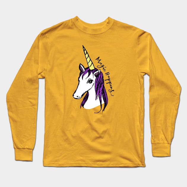 Magic Happens Unicorn Long Sleeve T-Shirt by Tessa McSorley